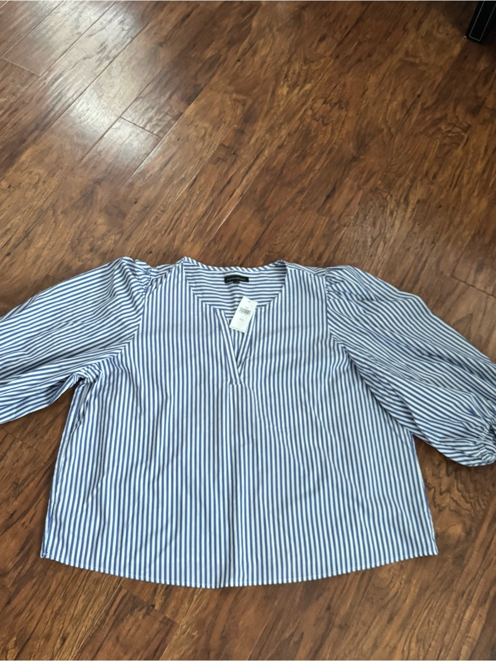 NWT Banana Republic Blue White Striped Puff Sleeve Poplin Blouse XXL - Picture 7 of 7